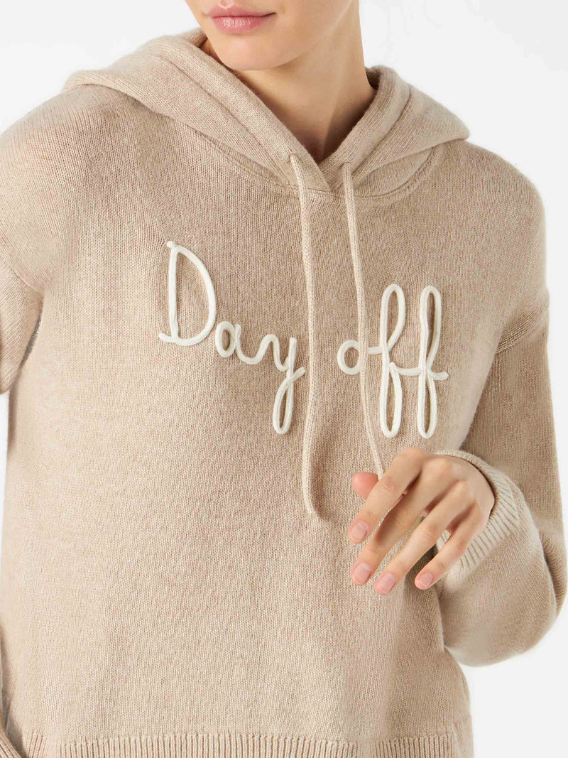 Woman cropped knit hoodie with Day Off embroidery