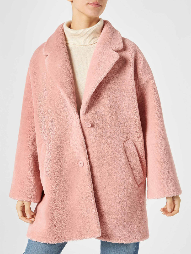 Woman coat pink teddy fabric