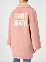 Woman coat pink teddy fabric