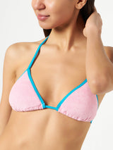 Woman pink terry triangle top swimsuit