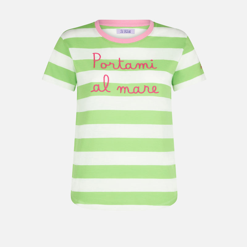 Damen-T-Shirt aus Baumwolle mit Portami al Mare-Stickerei