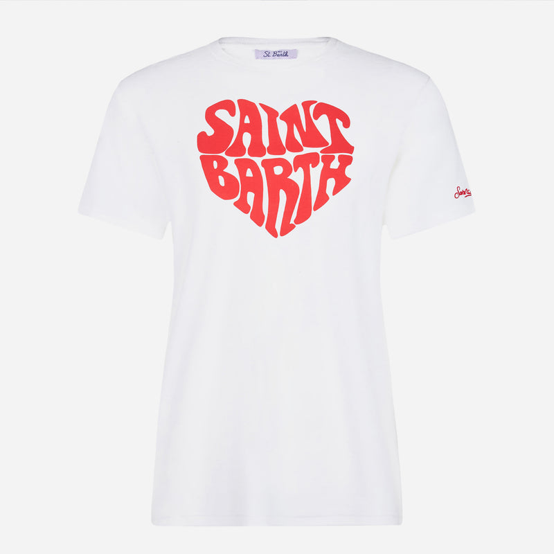 Damen-T-Shirt aus Baumwolle mit Saint Barth-Schriftzug
