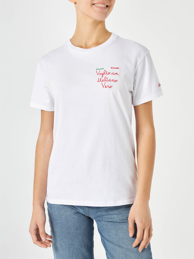 Damen-T-Shirt aus Baumwolle mit Stickerei