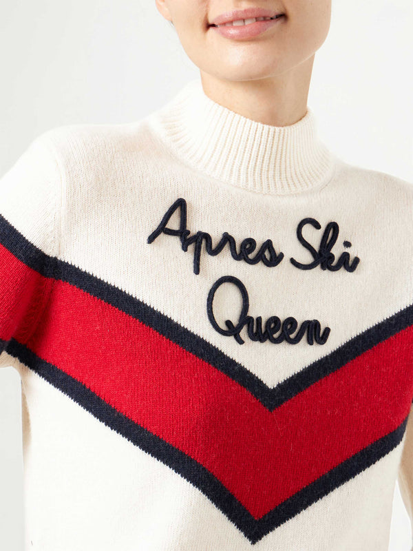 Woman half-turtleneck sweater with Apres ski Queen embroidery