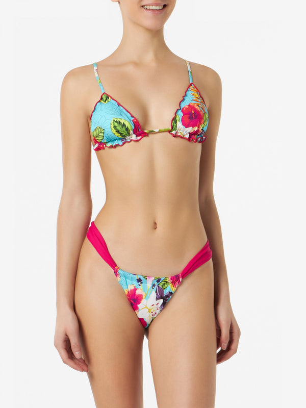 Woman triangle bikini with Ibiscus print