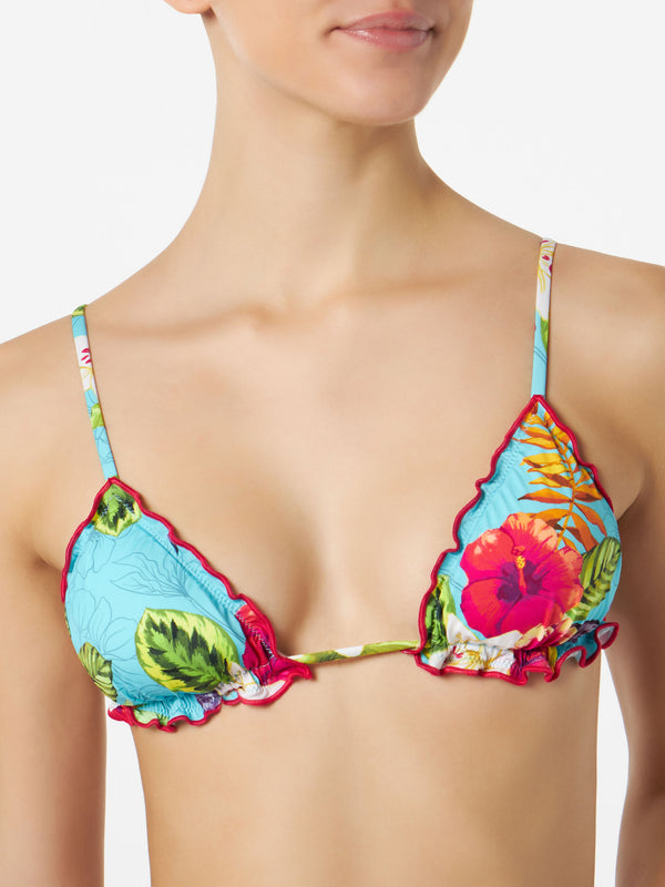 Woman triangle bikini with Ibiscus print